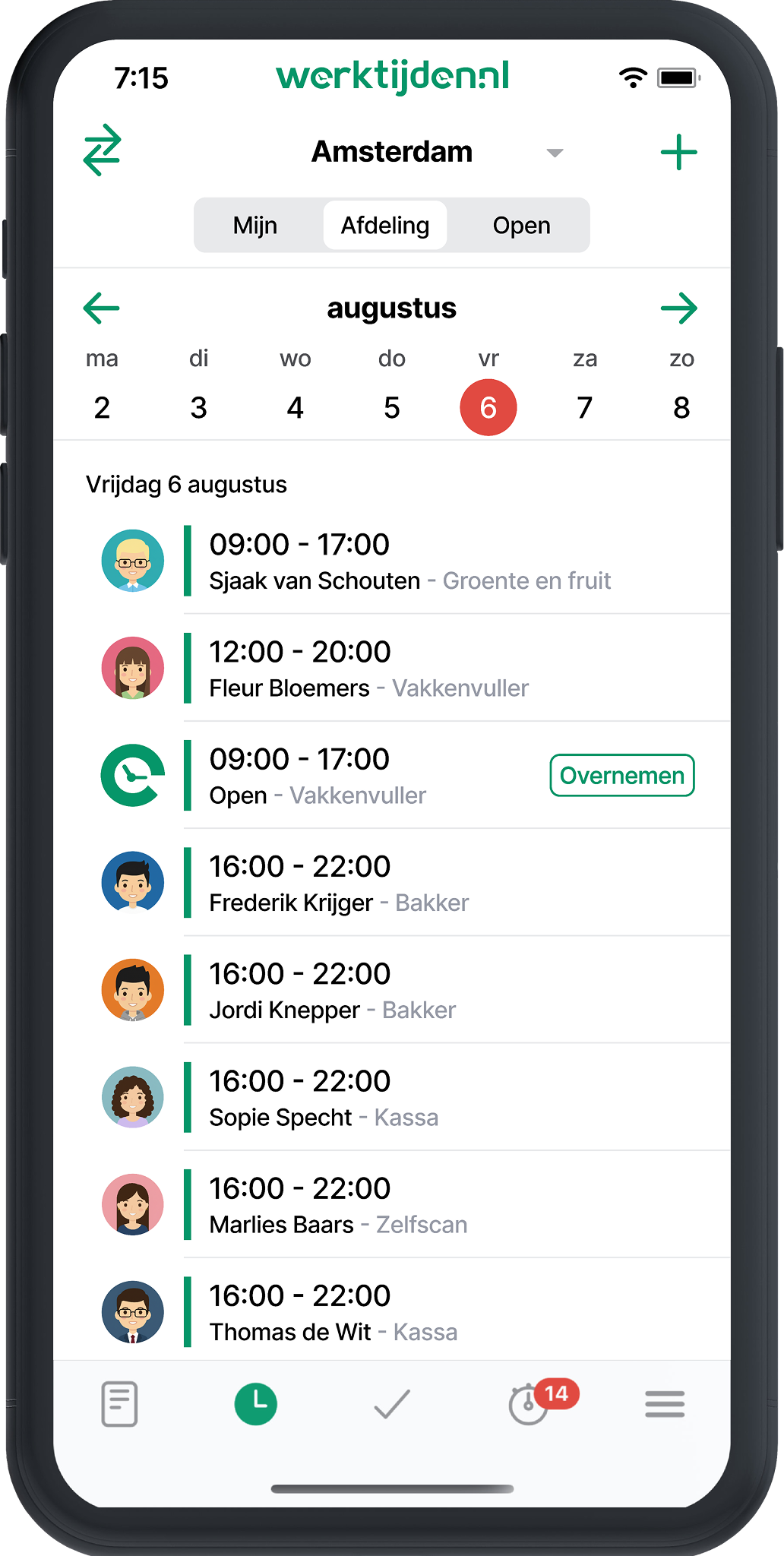 Mobiele app rooster