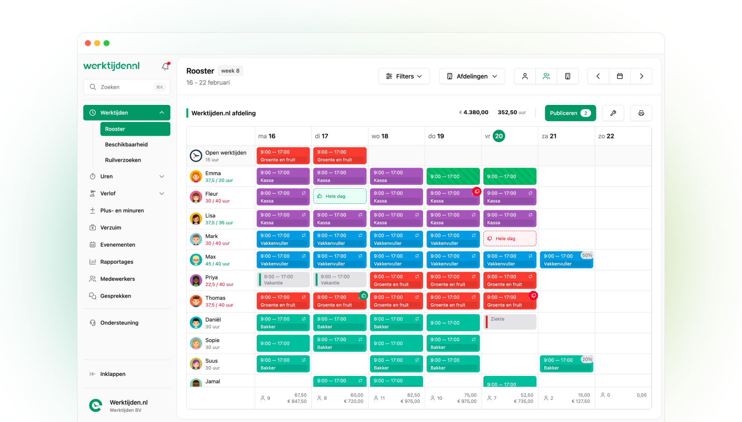 Werktijden.nl - Rooster gradient