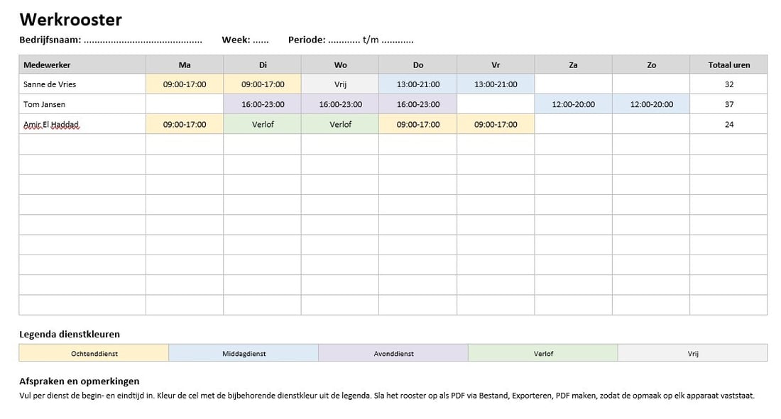 rooster maken met word