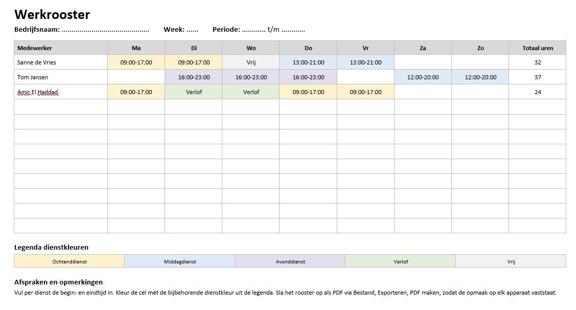 rooster maken in word
