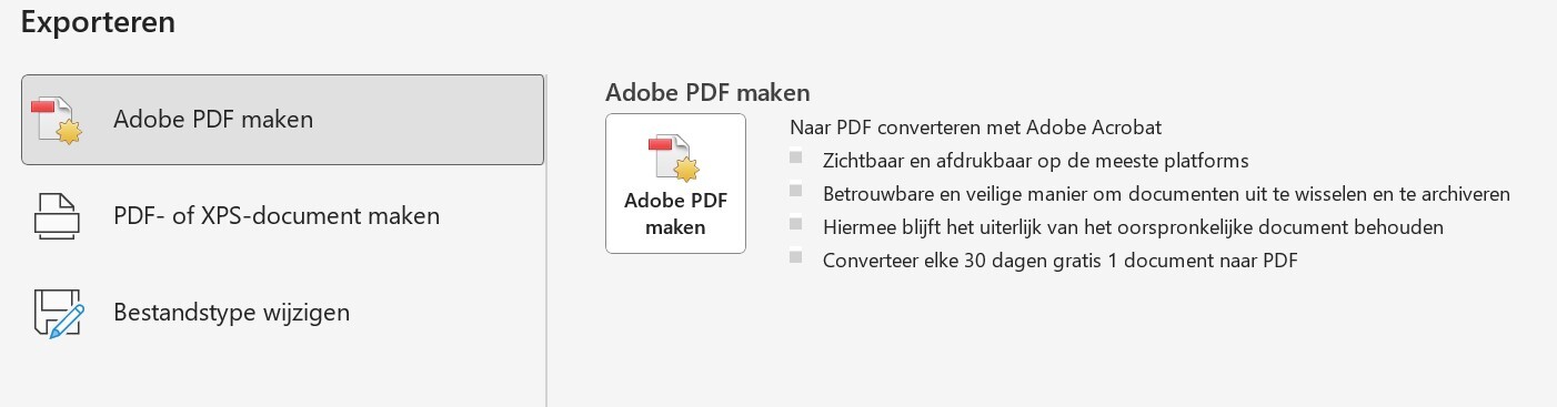 word rooster exporteren als pdf