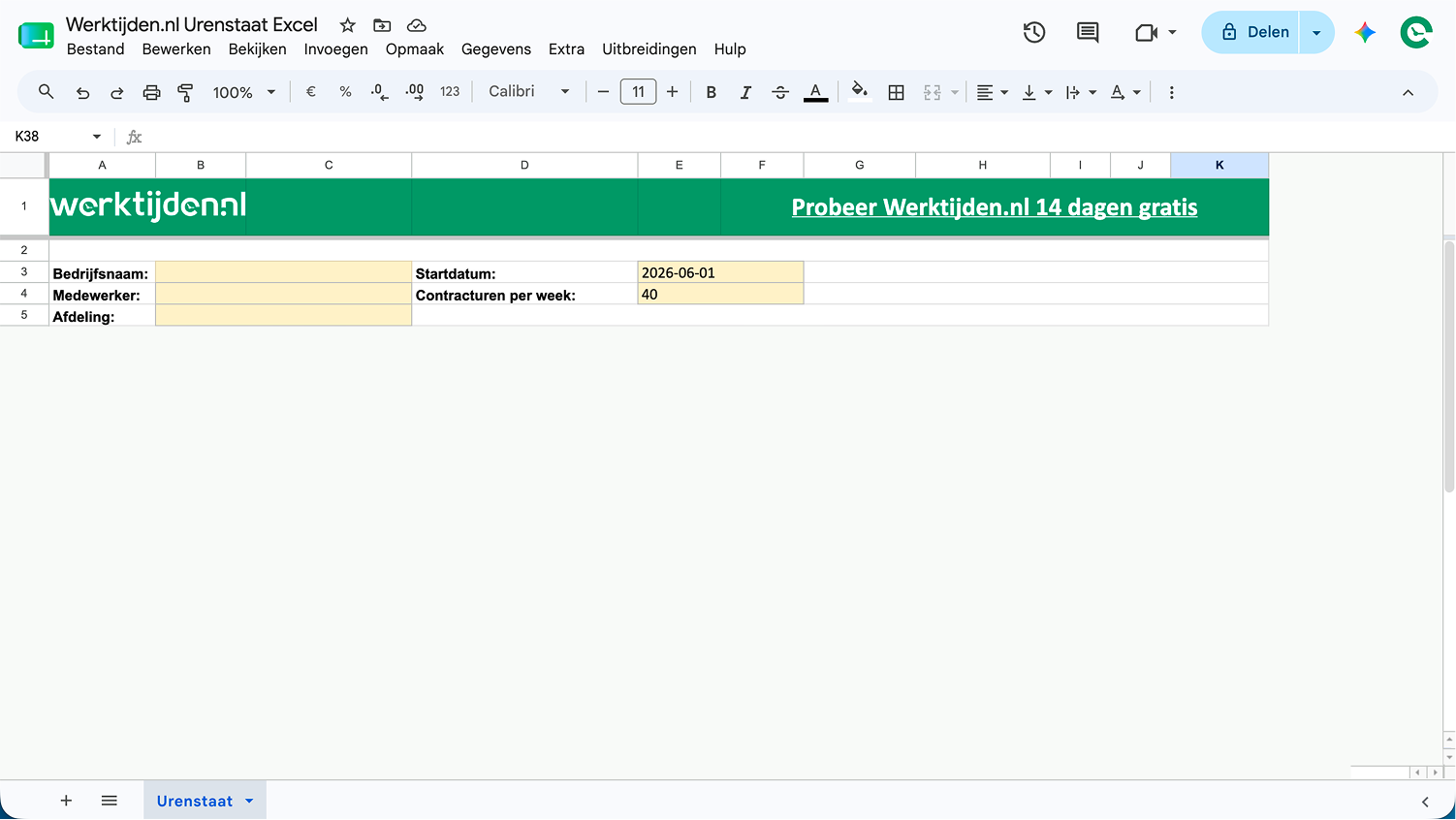 Urenstaat stap 1