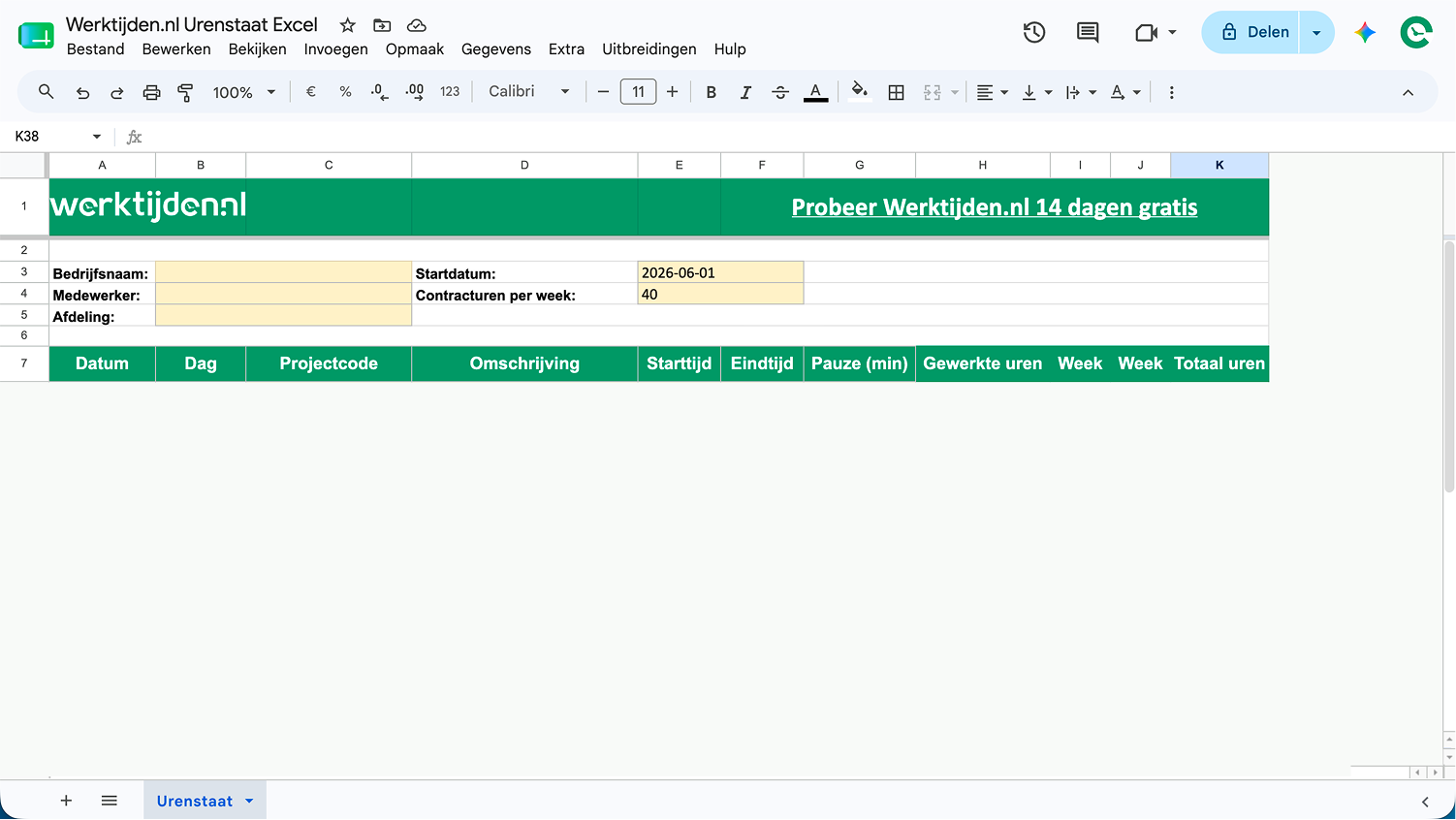 Urenstaat stap 2