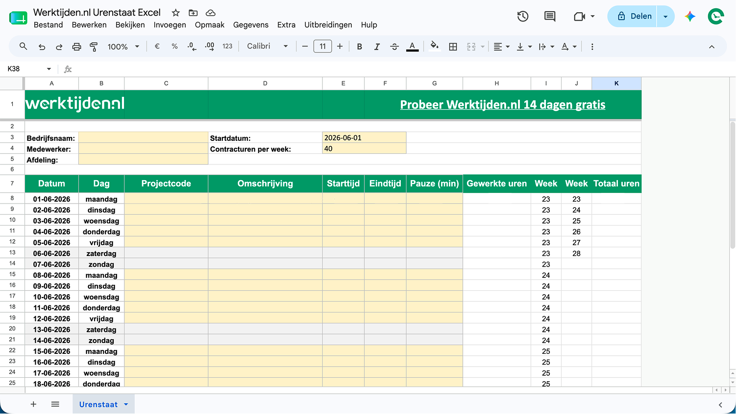 Urenstaat stap 3