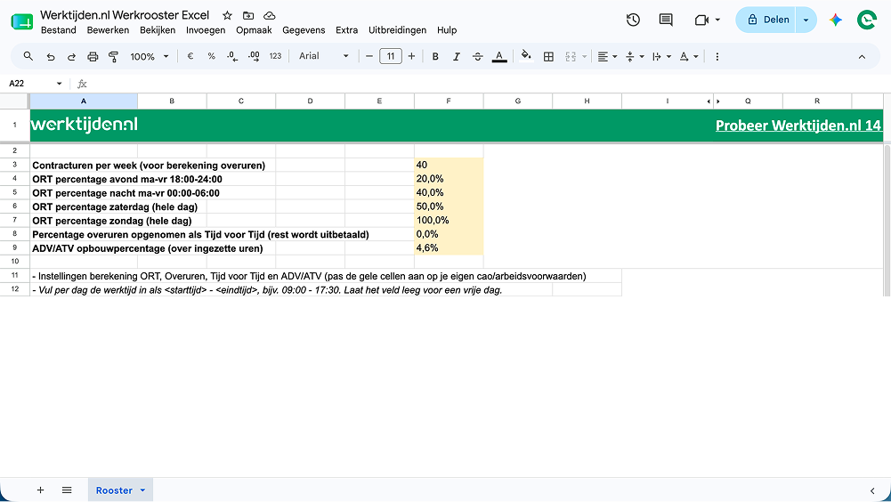 Werkrooster stap 1