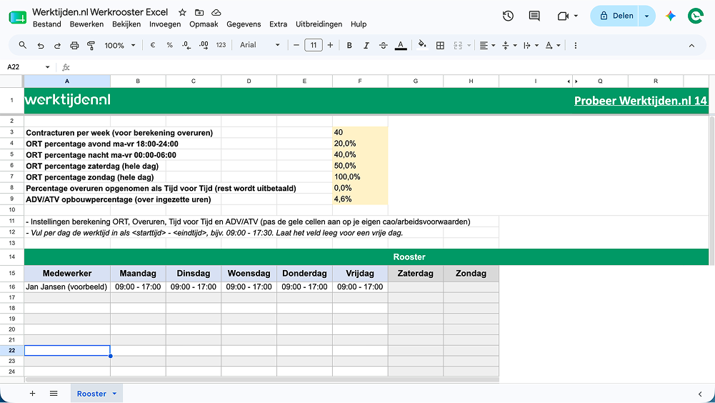 Werkrooster stap 2