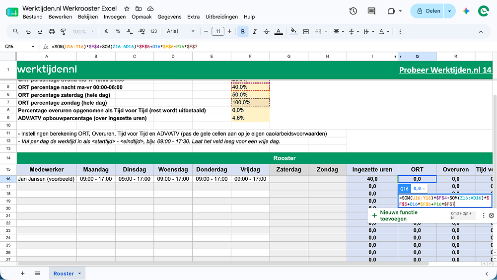 Werkrooster stap 3