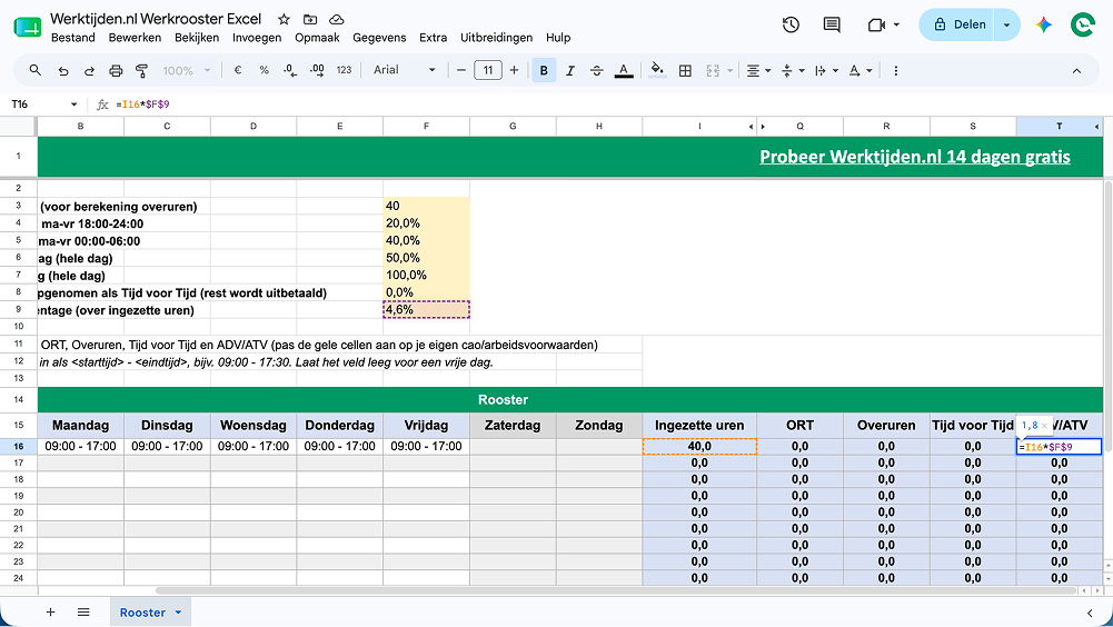 Werkrooster stap 5