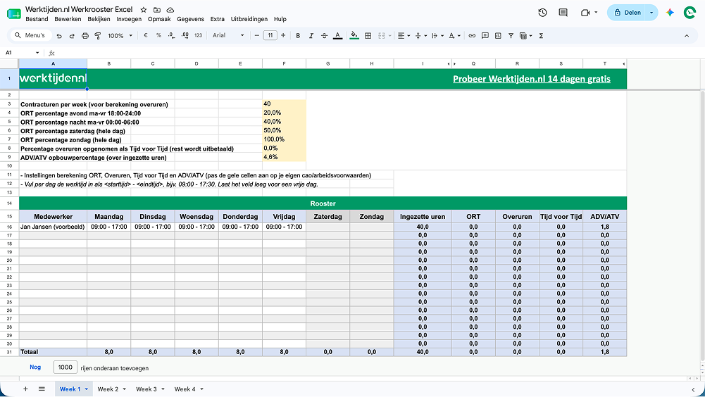 Werkrooster stap 6