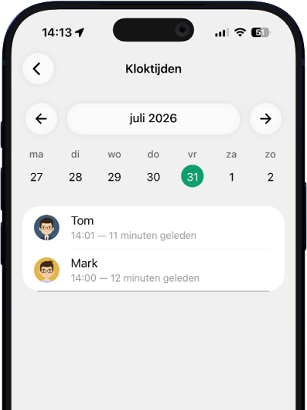 Mobiele app kloktijden