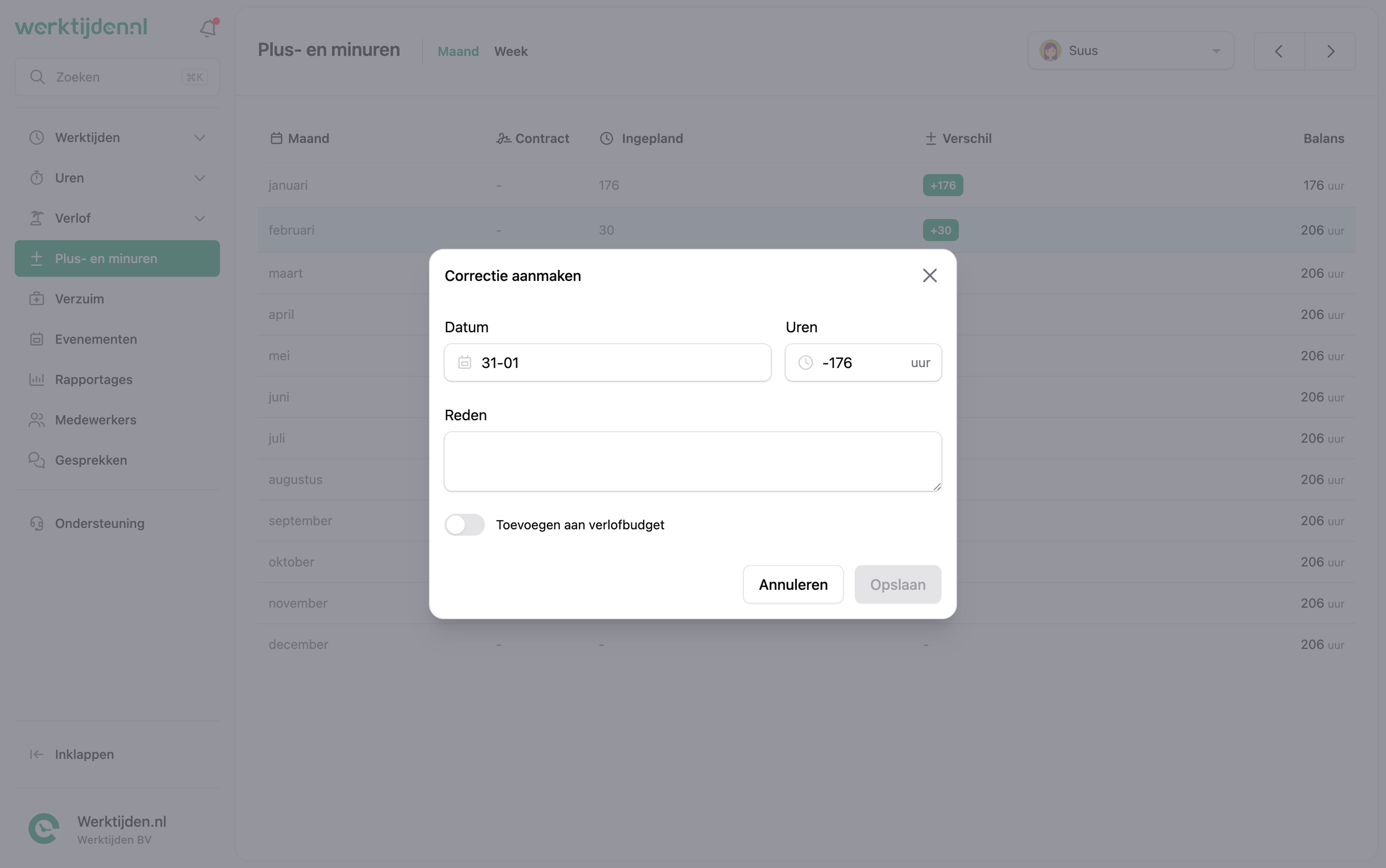 Webapp - Plus- en minuren correctie