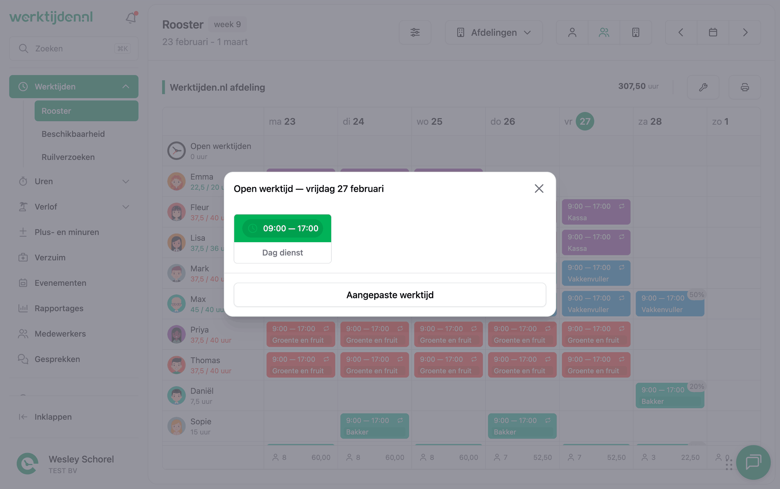 Webapp - Rooster Open werktijd