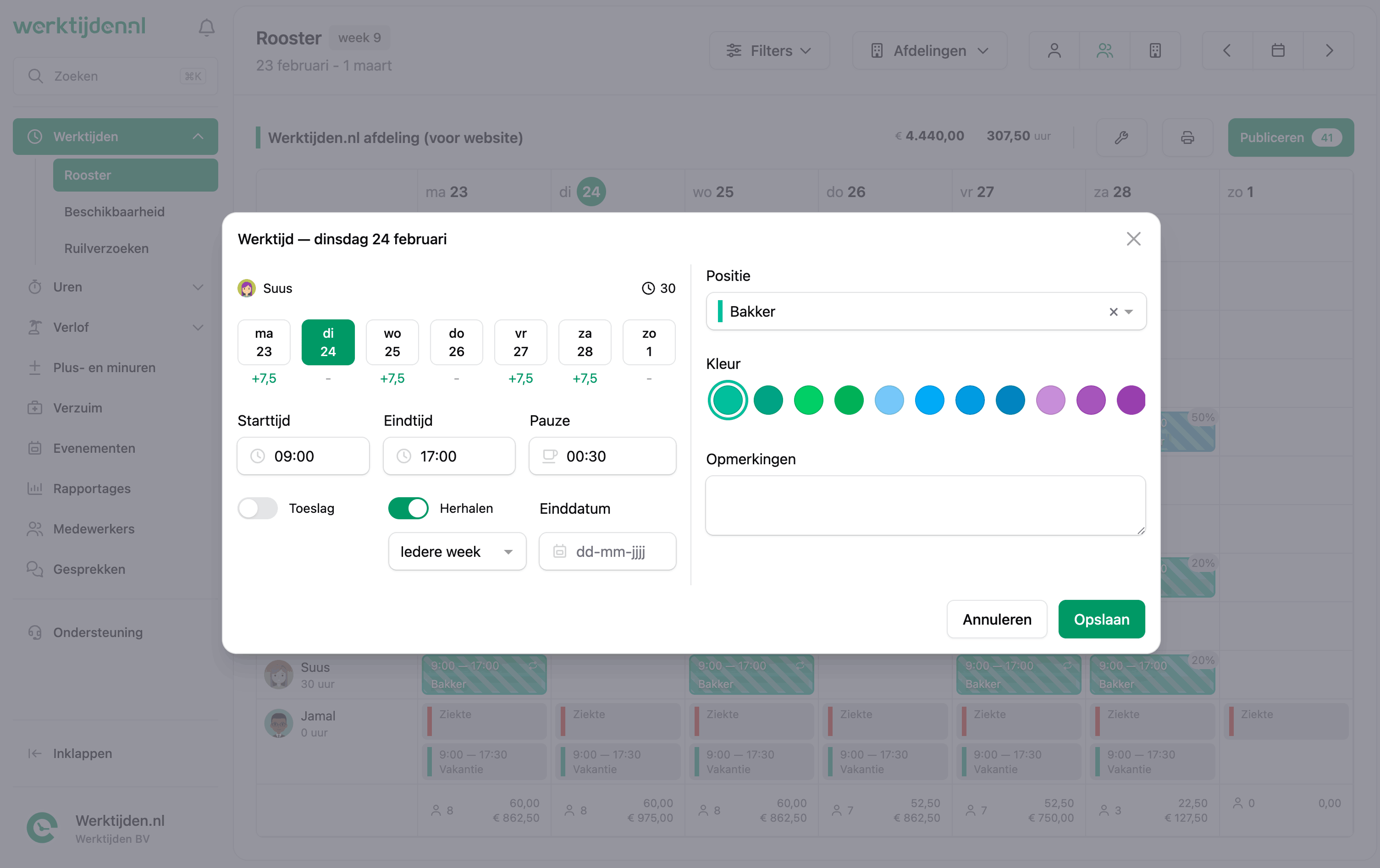 Webapp - Rooster werktijd toevoegen
