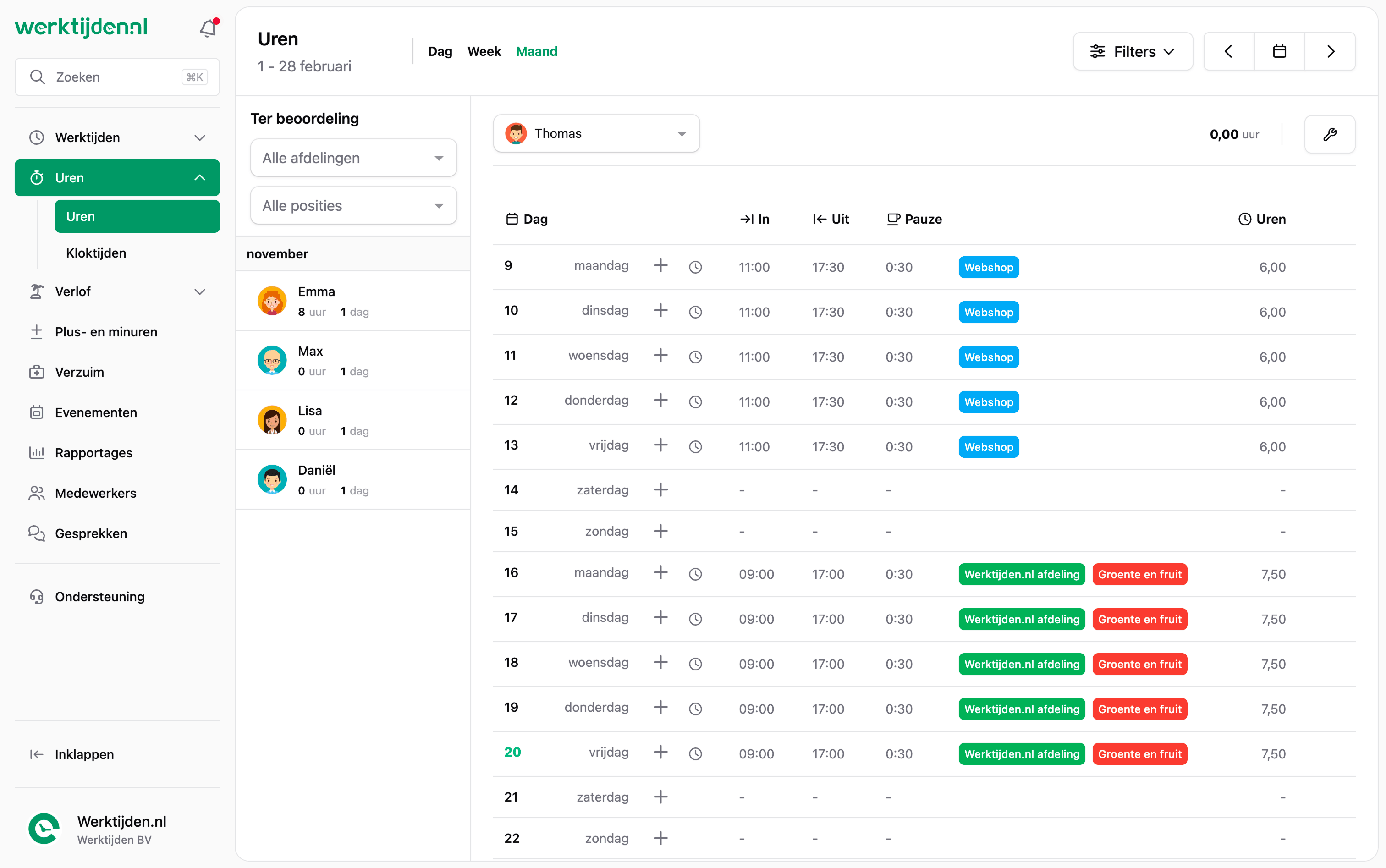 Webapp - Uren maand Thomas