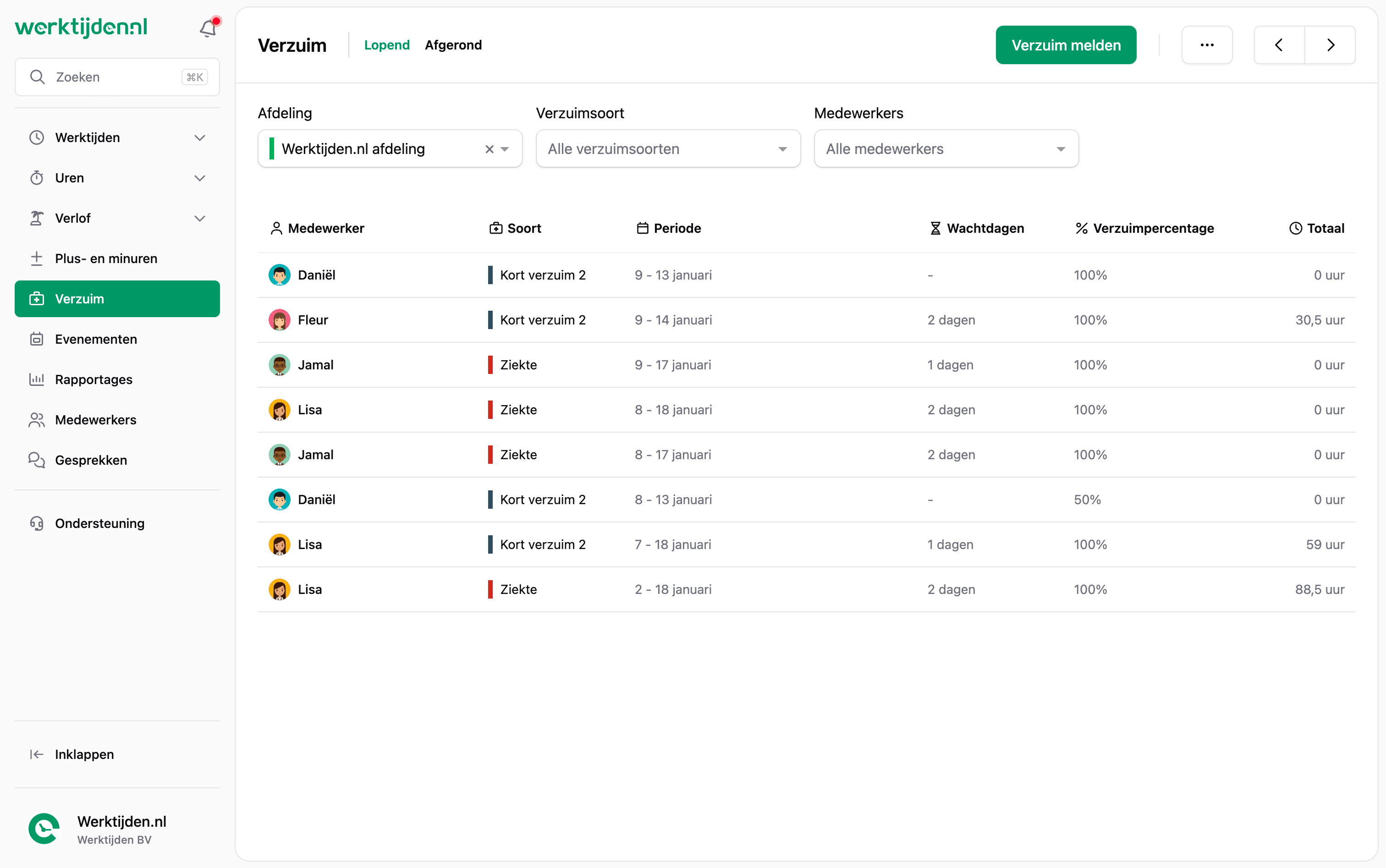 Webapp - Verzuim lopend