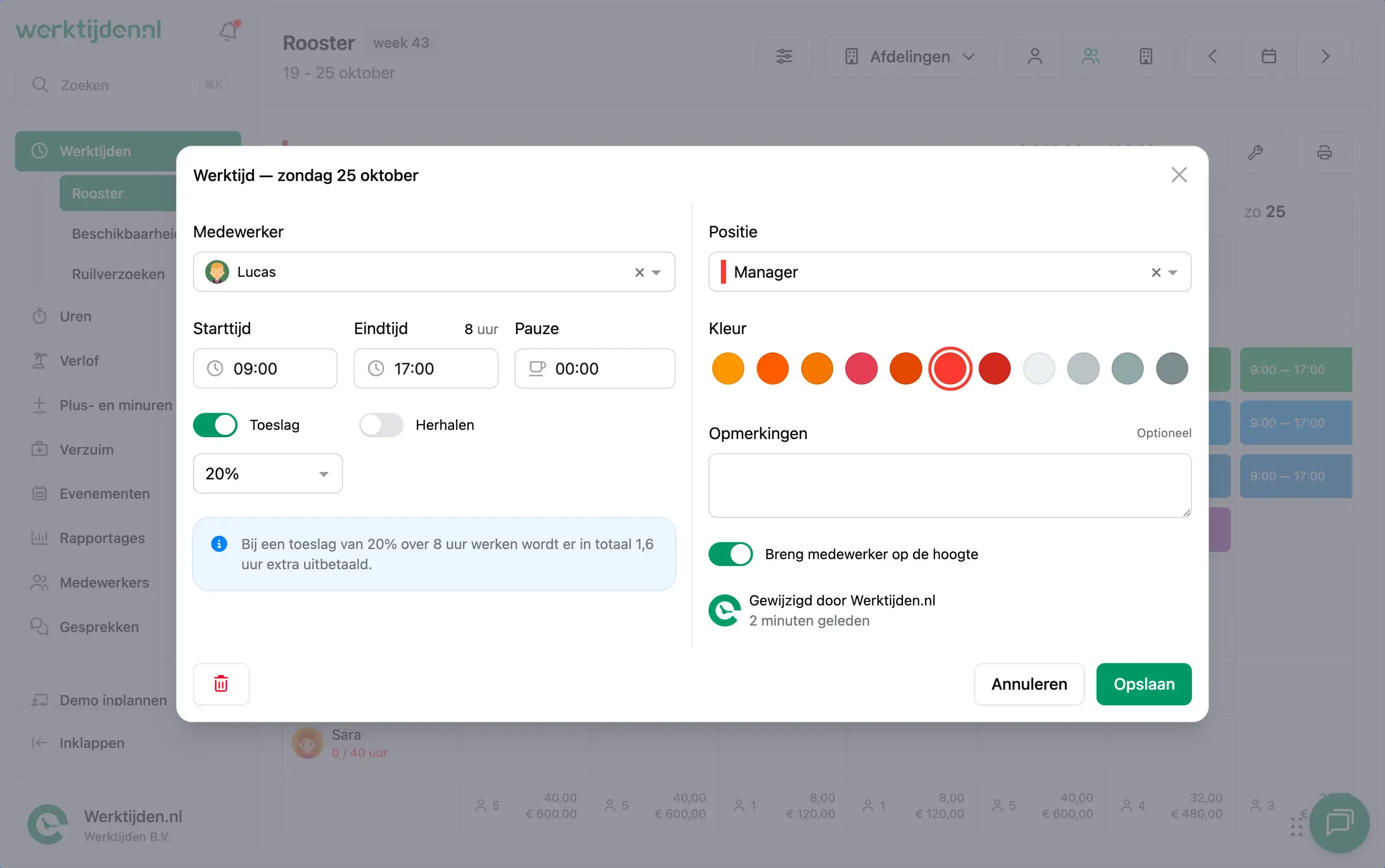 Webapp - Werktijd toeslag