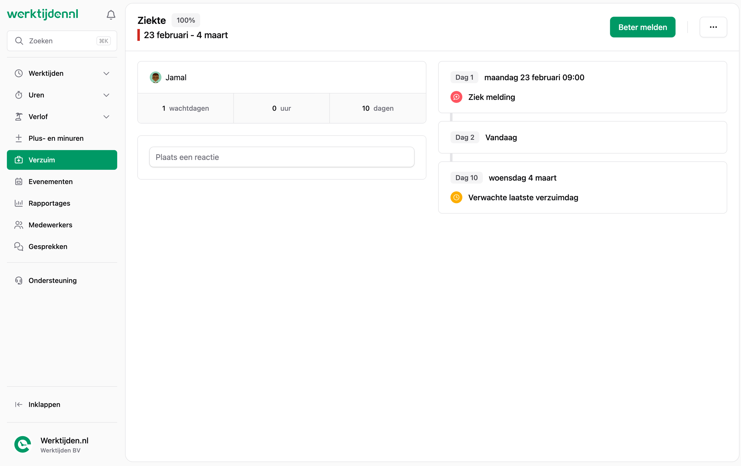 Webapp- Verzuim detail