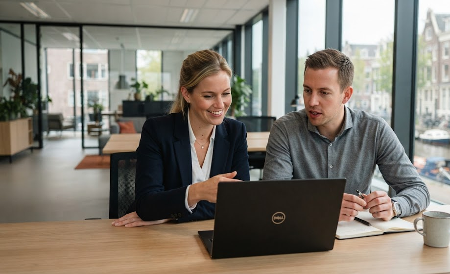 girl and man laptop