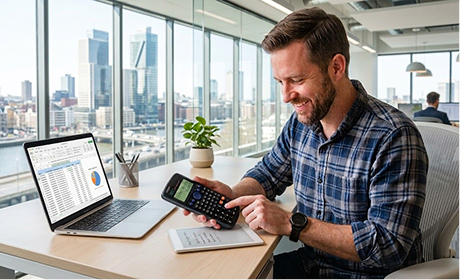 man with calculator